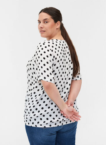 Viscose blouse with short sleeves and polka dots, White w. Black Dot, Model image number 1