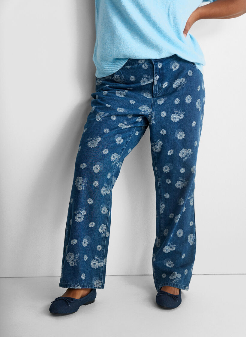 Gemma high-waisted floral jeans, Blue, Model image number 3