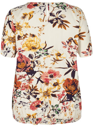 Floral smock blouse in viscose, Beige Flower AOP, Packshot image number 1