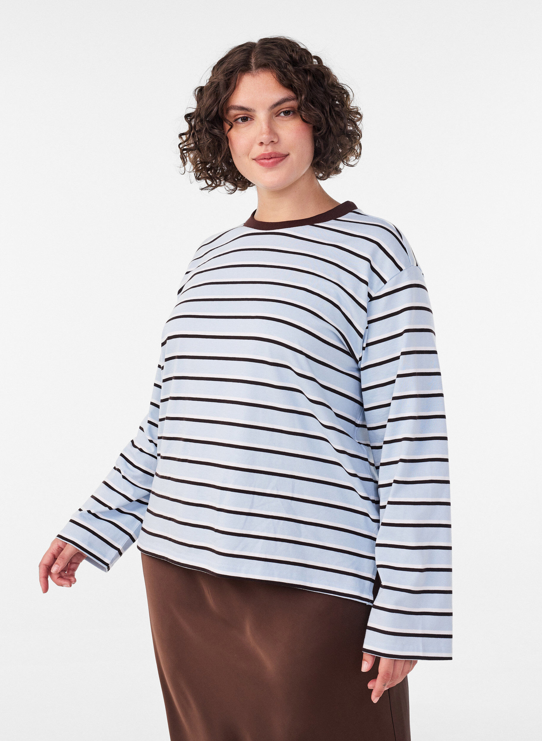 ZizzifashionBasic t-shirt with long sleeves, Blue, Model image number 3