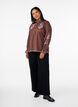 Blouse with embroidery and ruffle details, Brown, Model image number 1