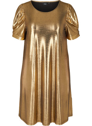 A-line dress with short puff sleeves, Gold, Packshot image number 0