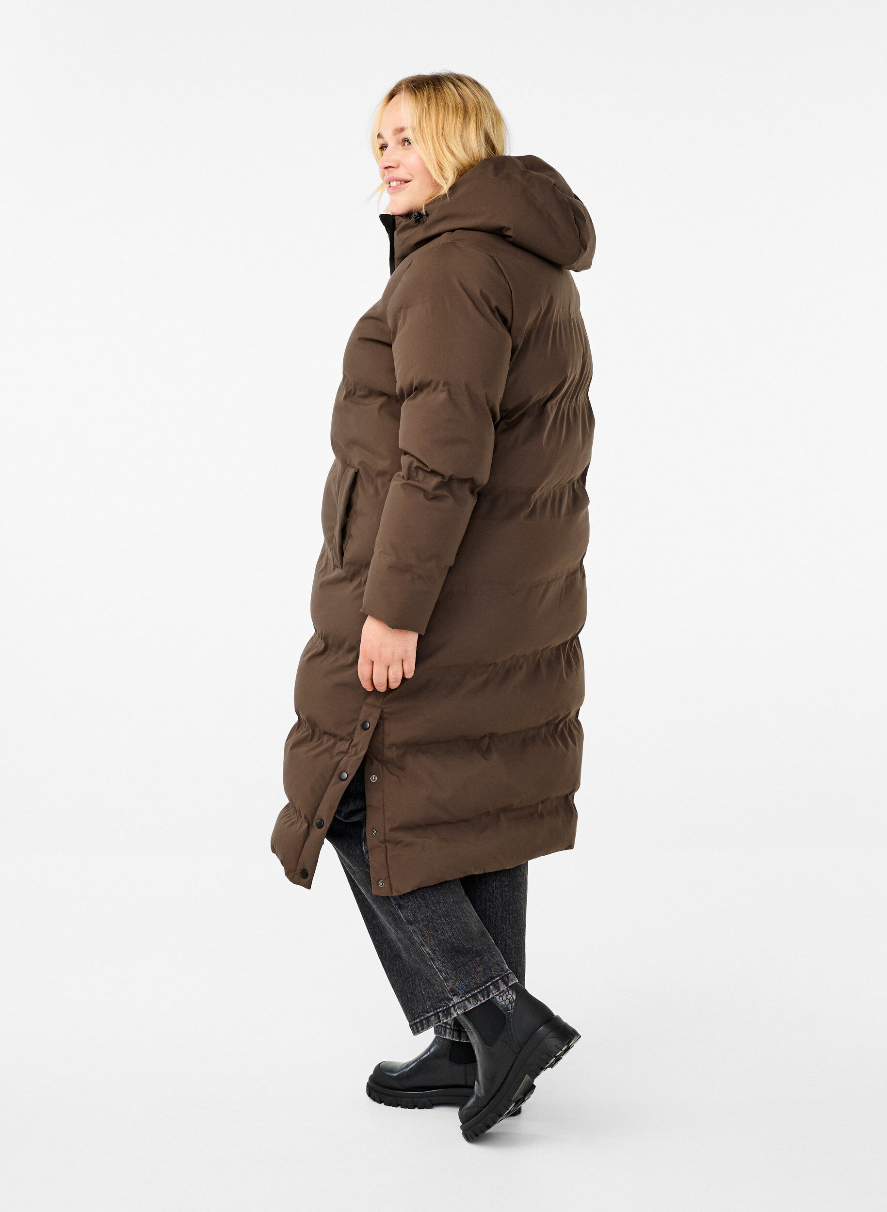 Zizzifashion Long puffer winter coat with hood, Brown, Model image number 2