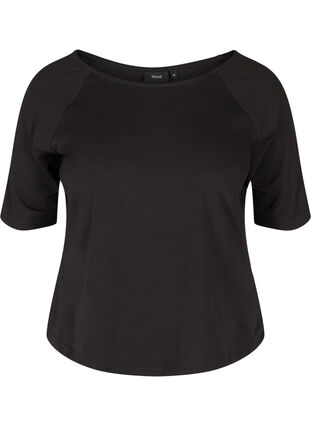 Cotton T-shirt with 2/4 sleeves, Black, Packshot image number 0