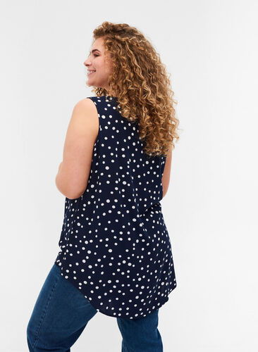 Dotted viscose top with buttons, Night Sky Dot, Model image number 1