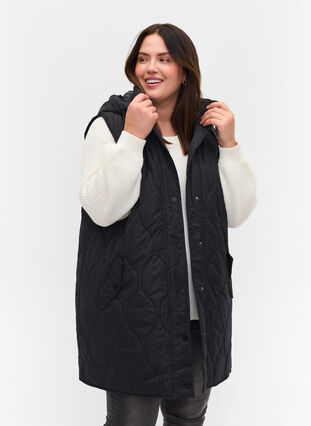 Hooded vest with pockets, Black, Model image number 0