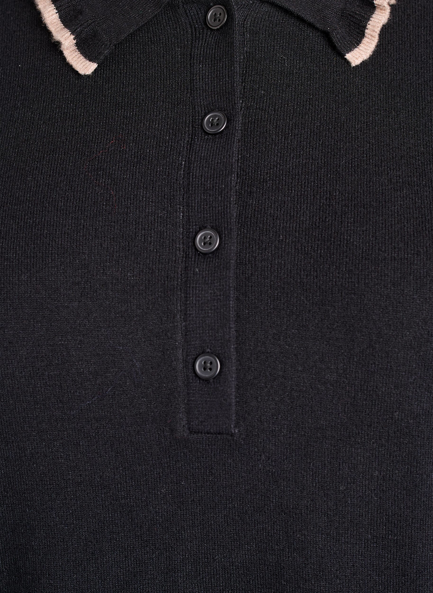 Zizzifashion Knitted blouse with a ruffled polo collar, Black, Packshot image number 2