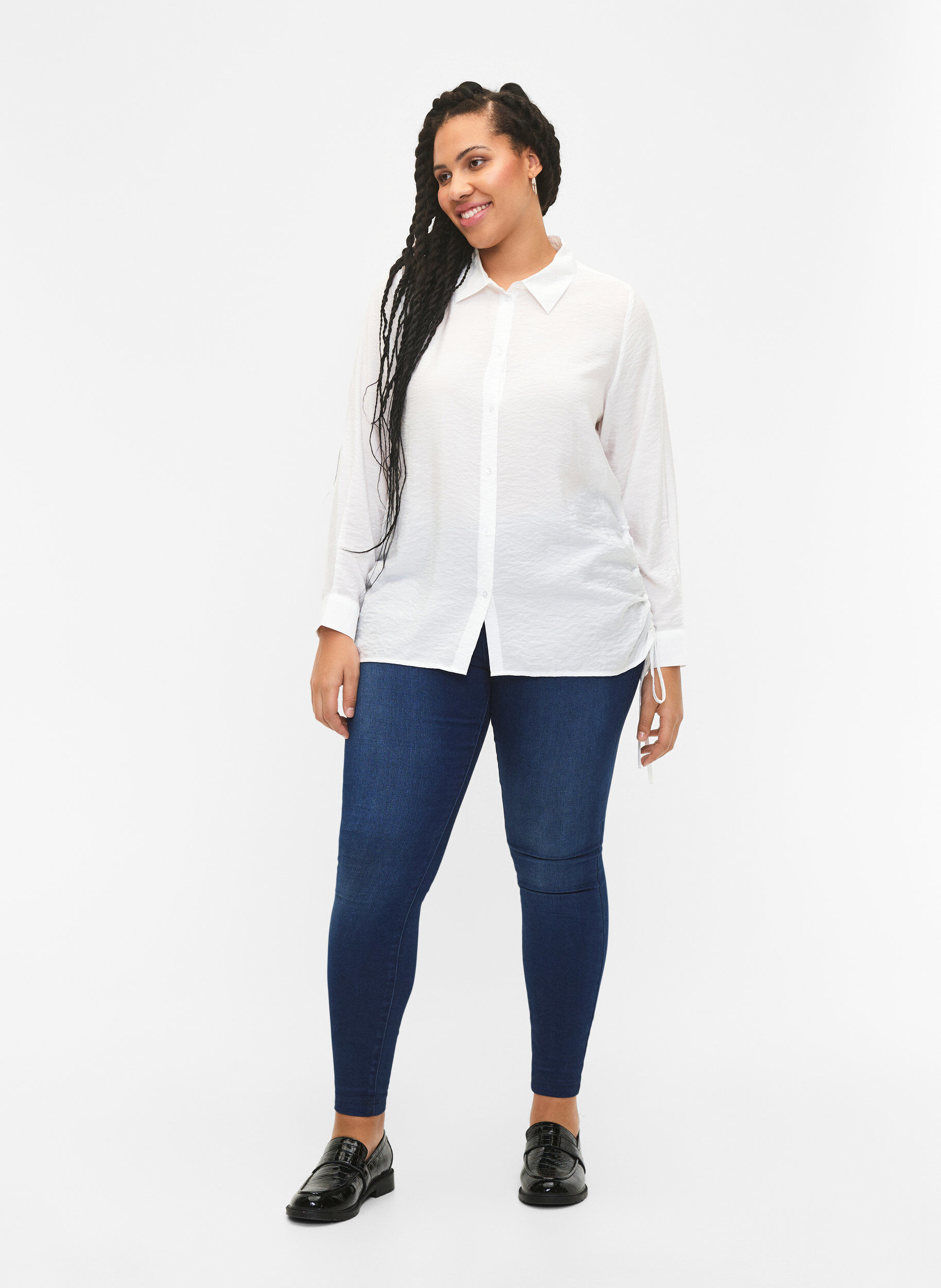 Zizzifashion Viscose shirt with ruffle detail, Bright White, Model image number 2