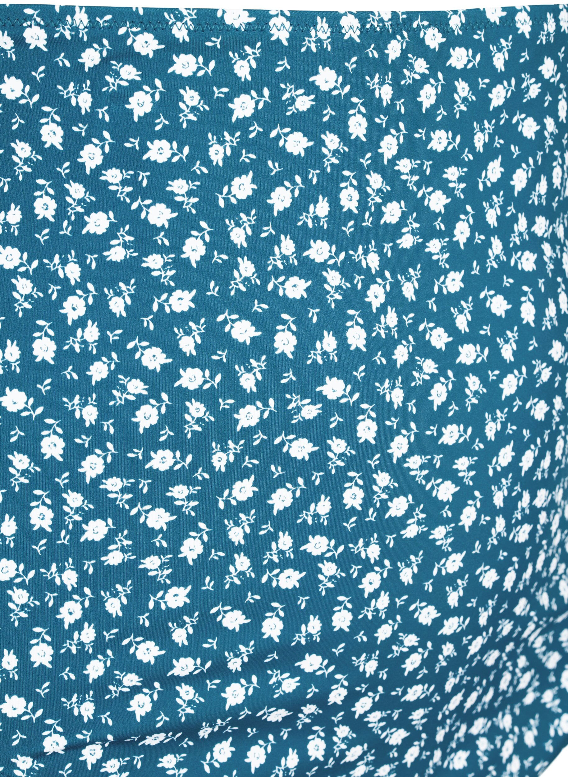 Zizzifashion Extra high-waisted bikini brief with floral print, Petrol, Packshot image number 2