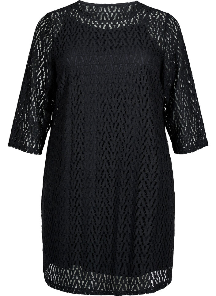  Lace dress with 3/4 sleeves, Black, Packshot image number 0