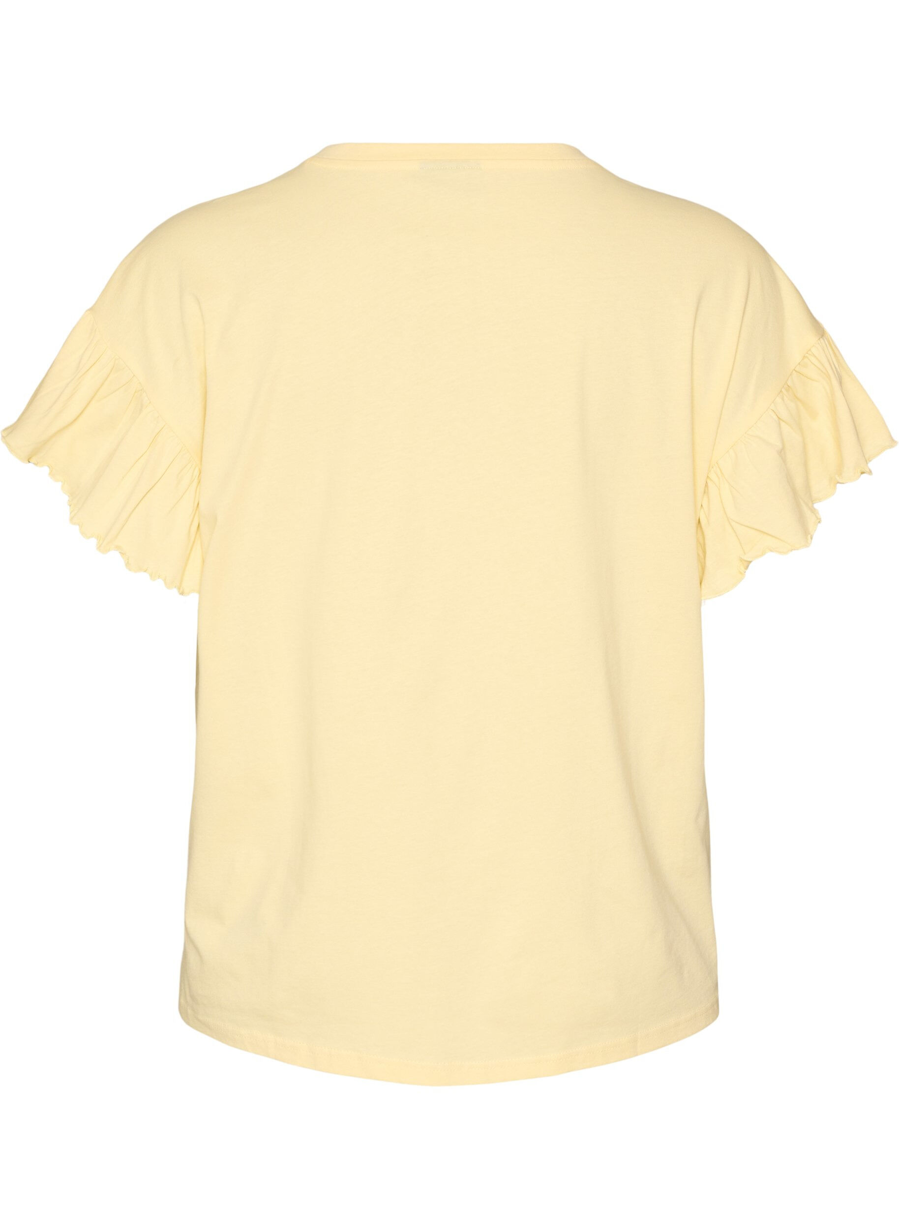 Zizzifashion Organic cotton T-shirt with ruffle sleeves, Yellow, Packshot image number 1