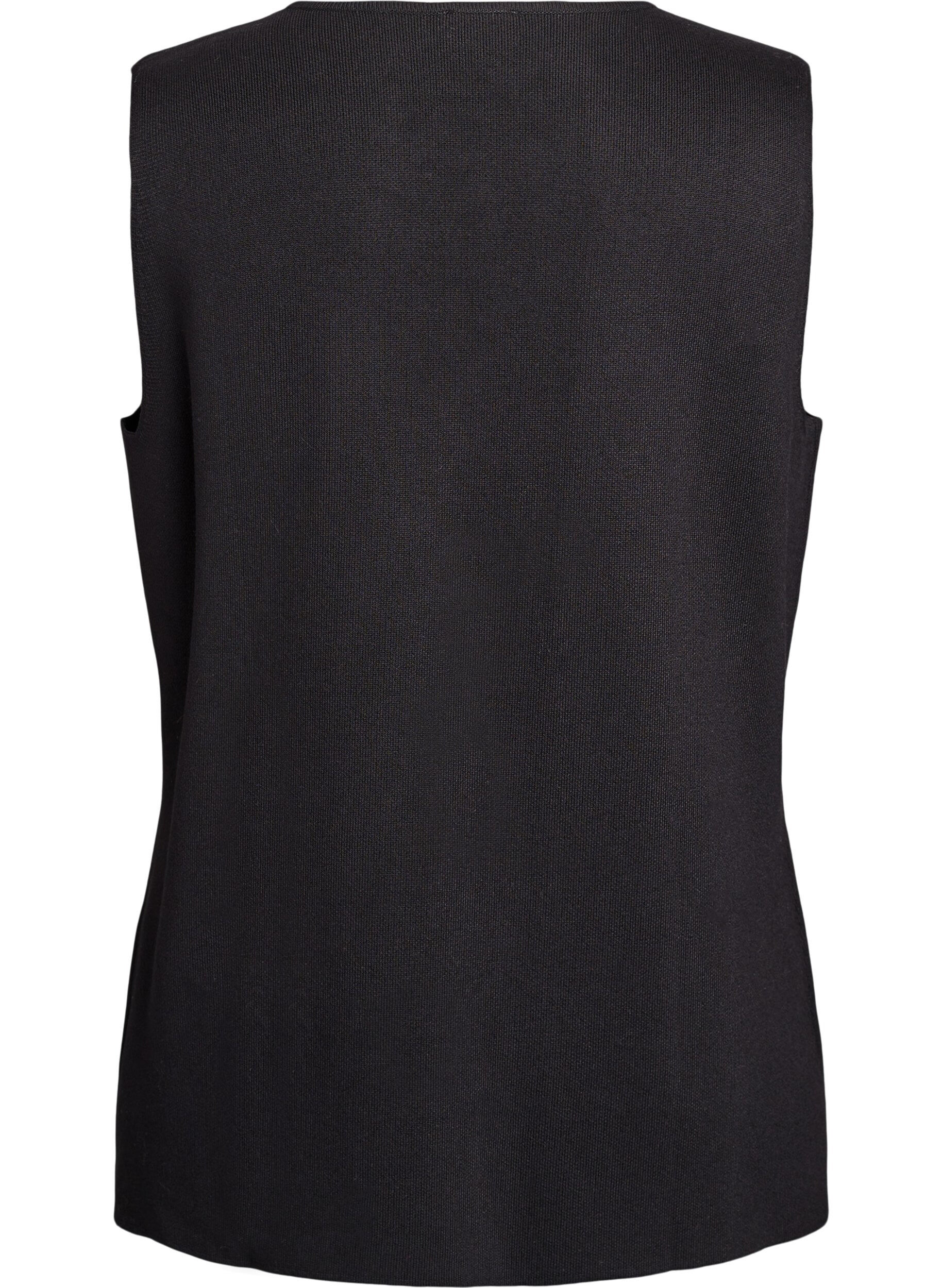 ZizzifashionSleeveless knit vest with decorative buttons, Black, Packshot image number 1
