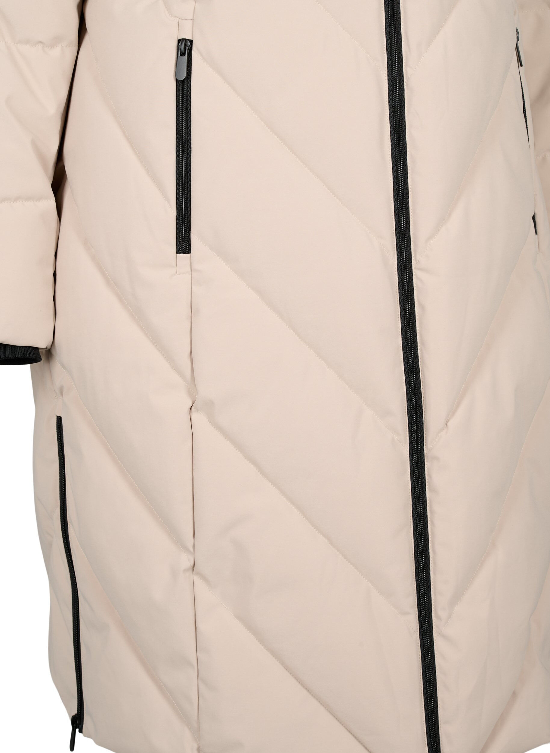 Zizzifashion Long winter coat with hook fastenings and a faux fur collar, Beige, Packshot image number 3