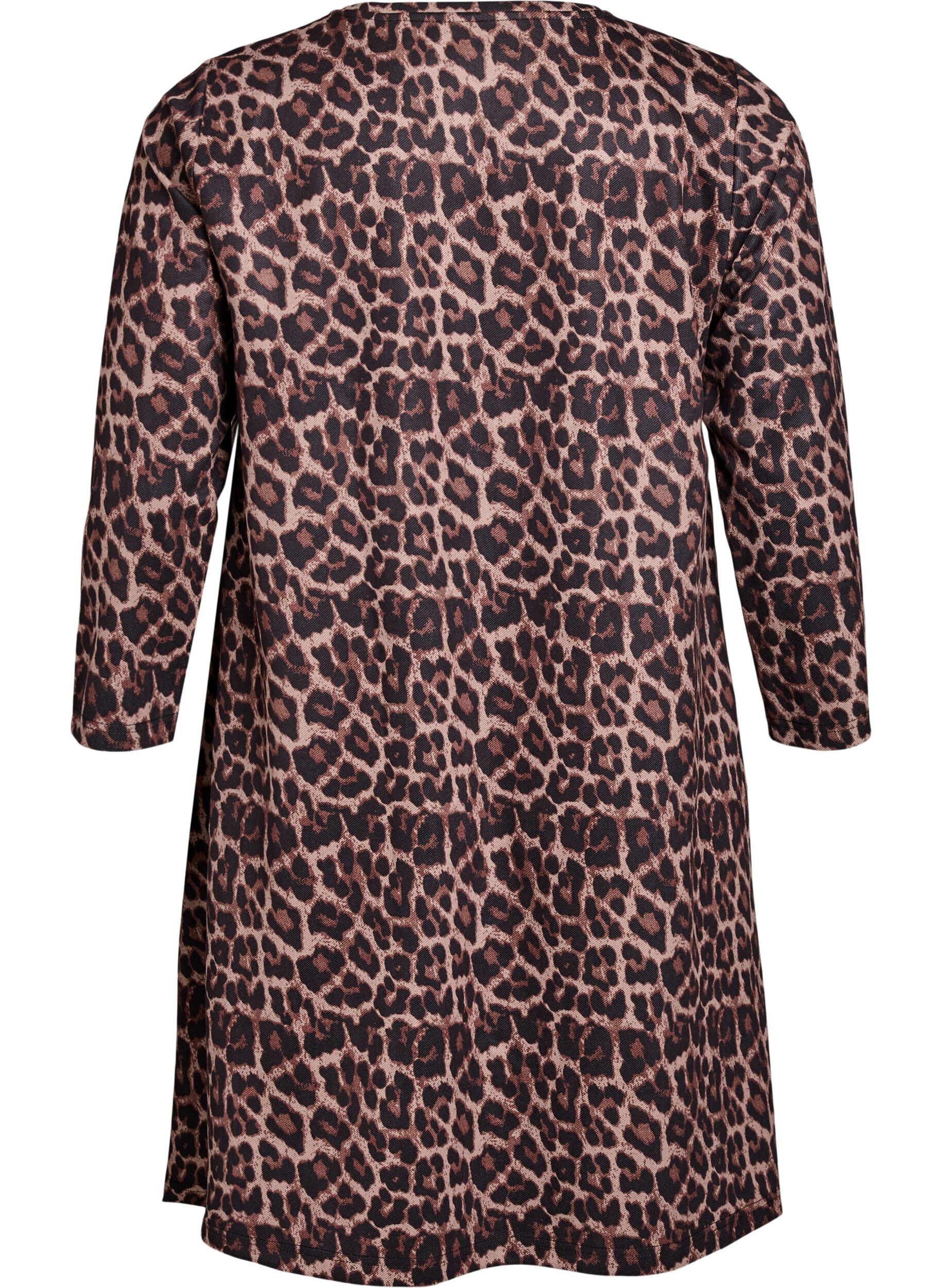 Zizzifashion FLASH - Short A-line dress with 7/8 sleeves, Brown, Packshot image number 1