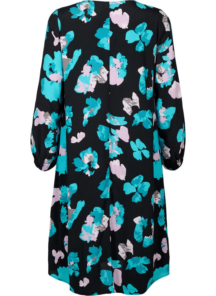 Long-sleeved viscose dress with print, Blue AOP, Packshot image number 1