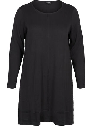 Long-sleeved knitted dress with an A-line shape, Black, Packshot image number 0