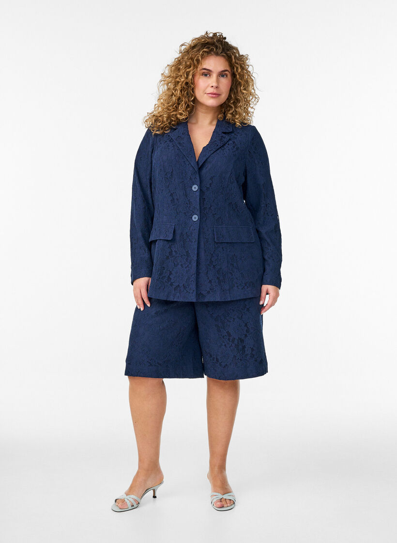 Lace blazer with button closure, Blue, Model image number 1