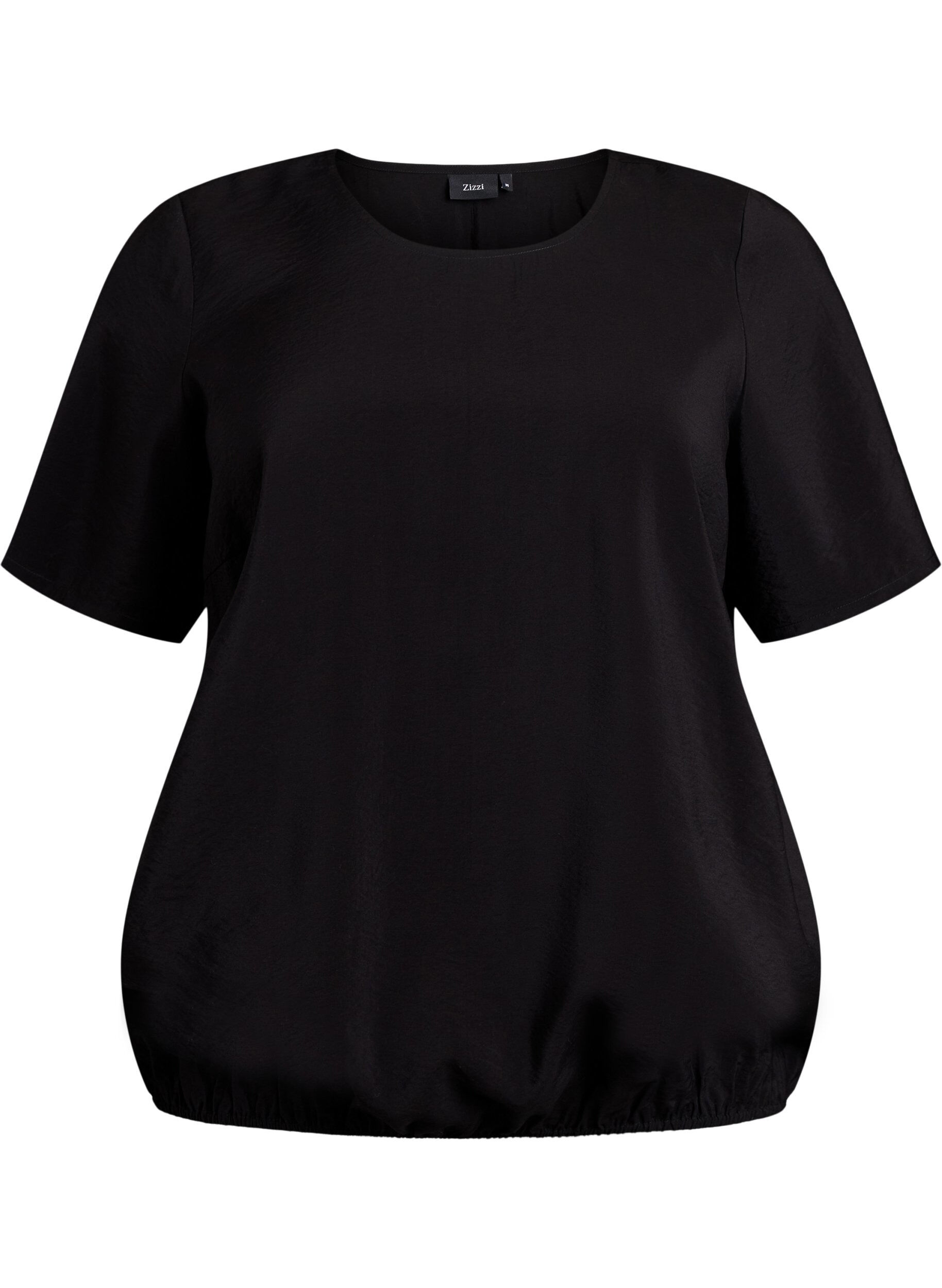 Short-sleeved blouse with elastic hem
