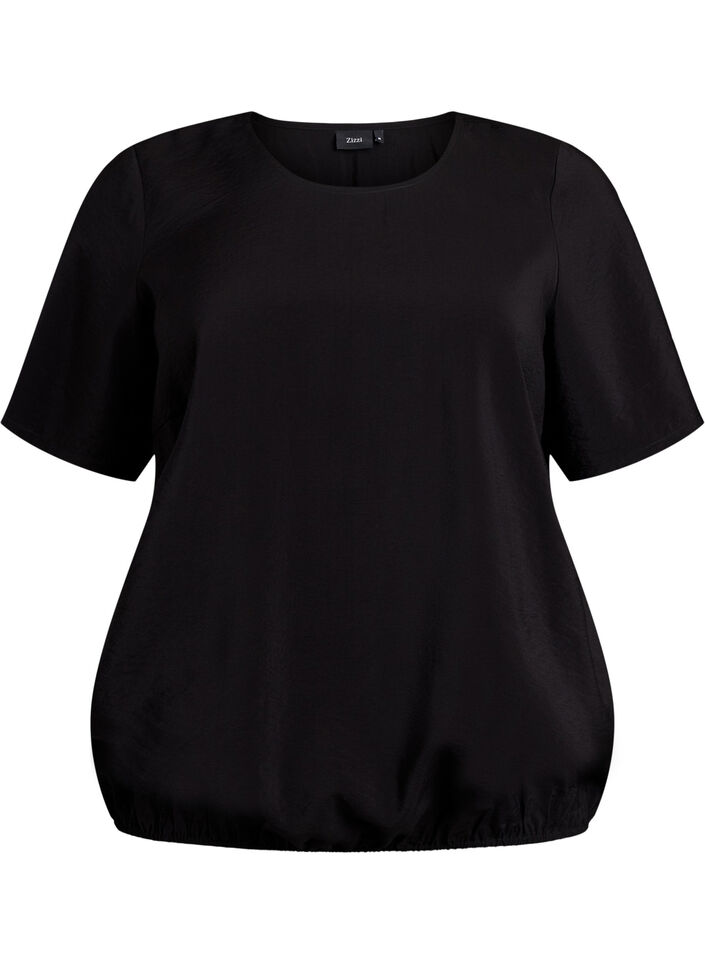 Short-sleeved blouse with elastic hem, Black, Packshot image number 0