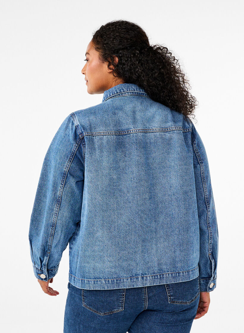Denim shirt jacket with pockets, Blue Denim, Model image number 1