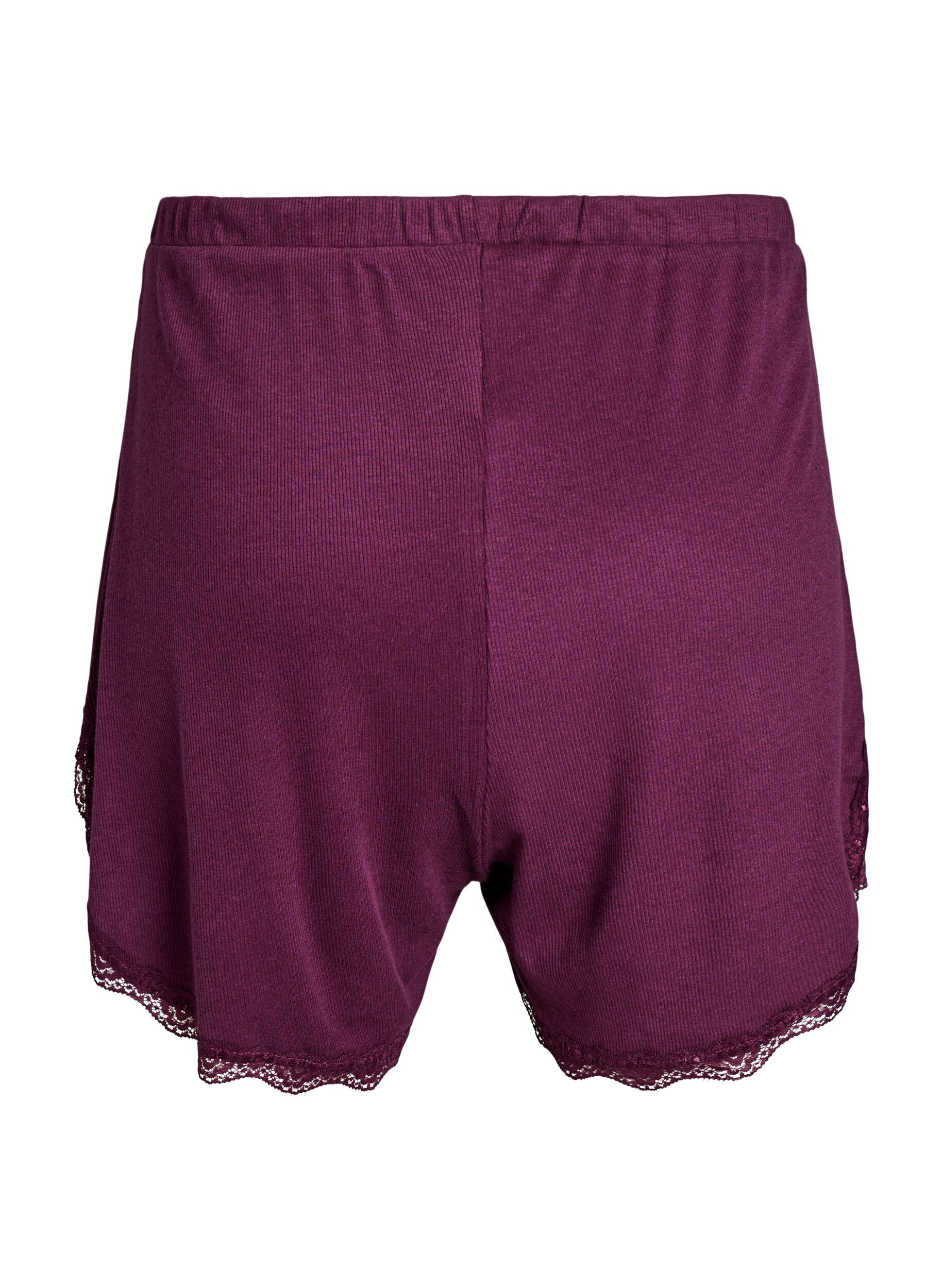 ZizzifashionLoose night shorts with ribbed texture and lace trim, Dark Bordeaux, Packshot image number 1
