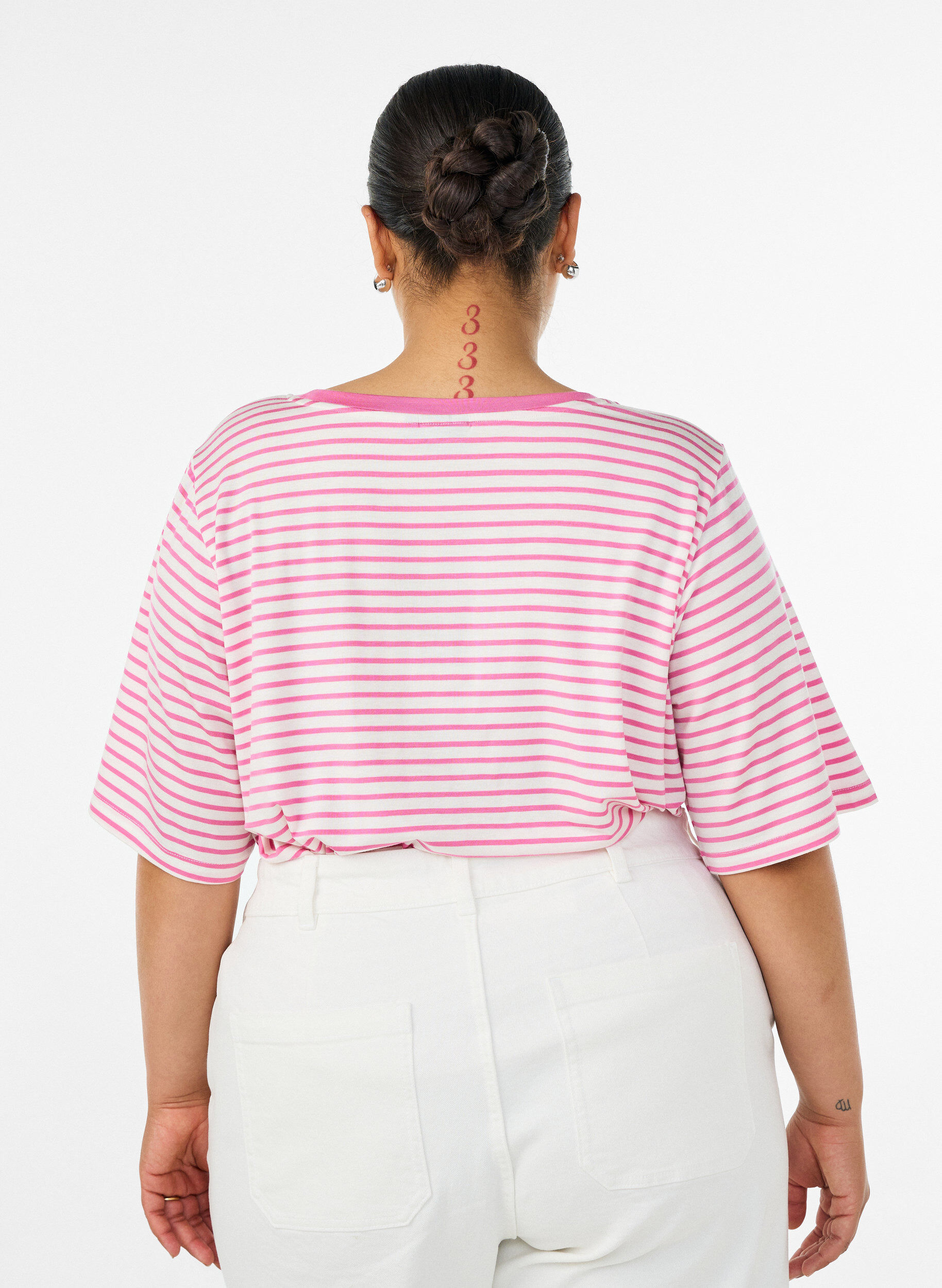 Zizzifashion T-shirt with TENCEL&trade; Lyocell and stripes, Pink, Model image number 2