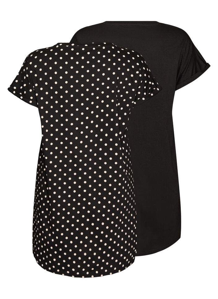 2-pack T-shirt dress with short sleeves, Black, Packshot image number 1