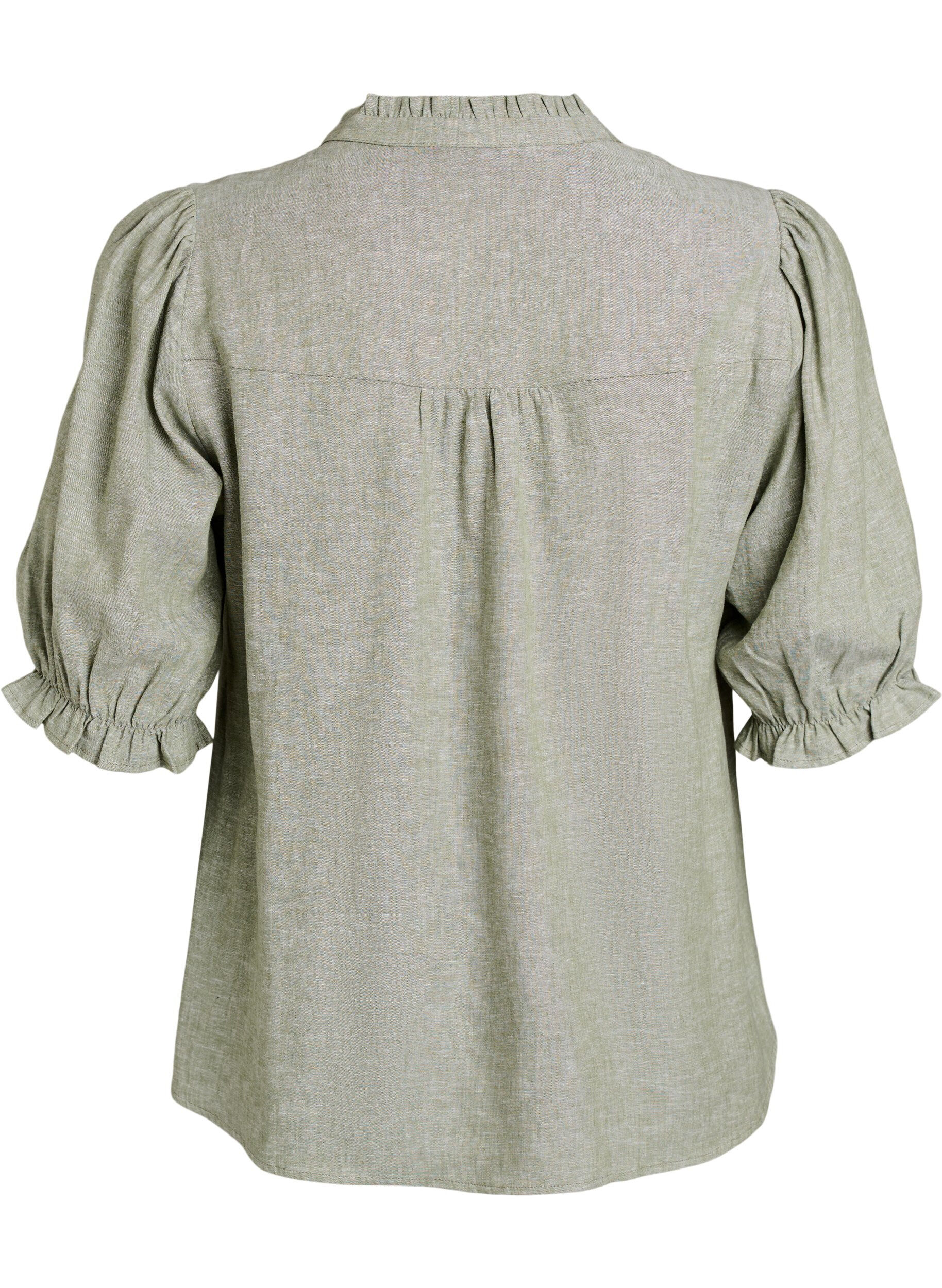 Zizzifashion Blouse in linen and viscose with 1/2 sleeves, Green, Packshot image number 1