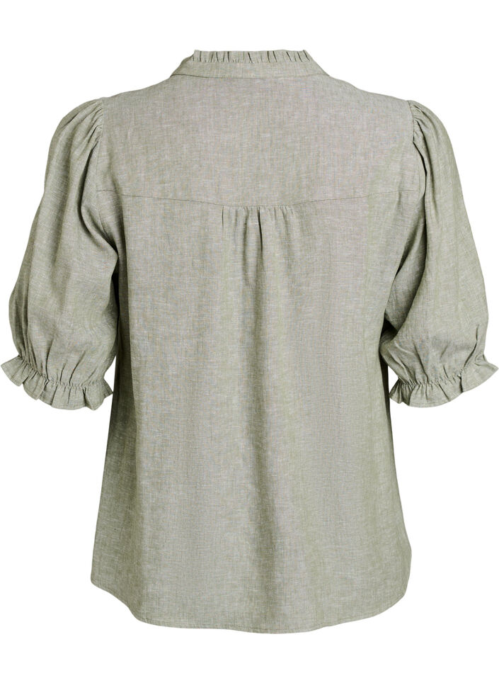 Blouse in linen and viscose with 1/2 sleeves, Green, Packshot image number 1