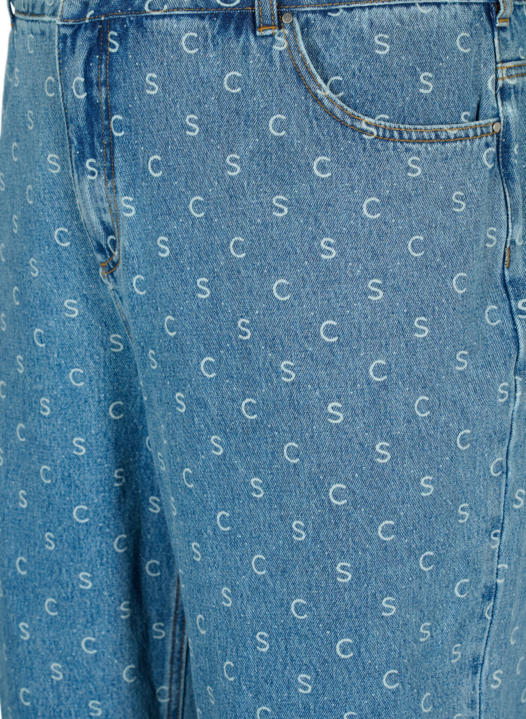 Zizzifashion Cropped jeans with print and high waist, Blue denim, Packshot image number 2