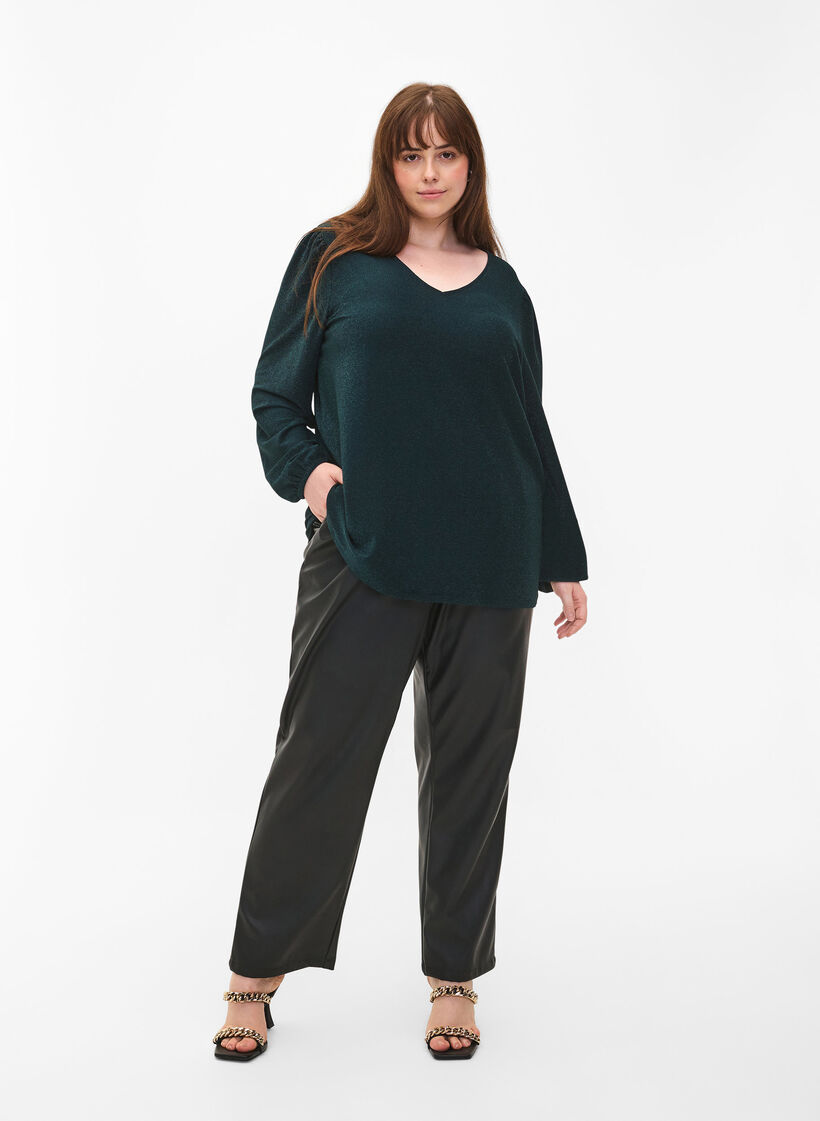 Glitter blouse with puff sleeves, Black Scarab, Model image number 2