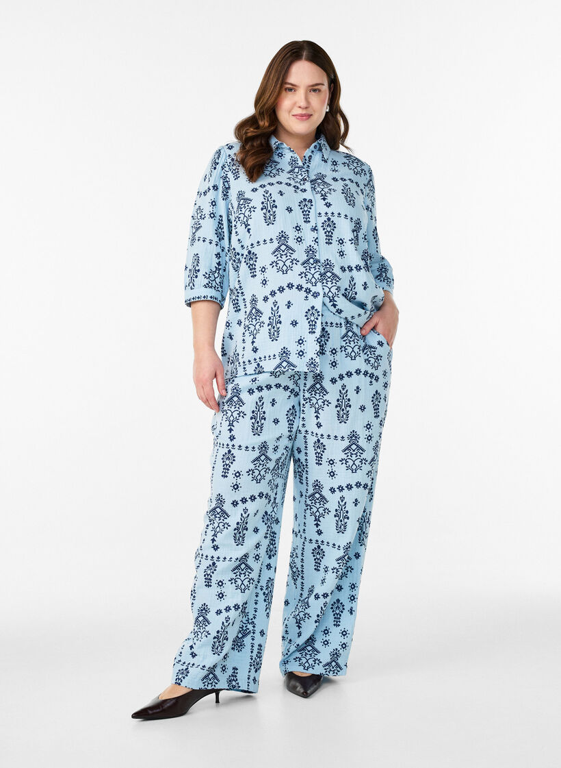 Shirt blouse with 3/4 sleeves, Light Blue, Model image number 1