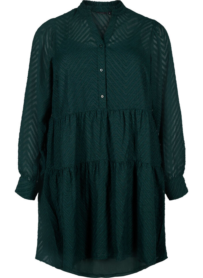 Textured short dress with a ruffle collar, Scarab, Packshot image number 0