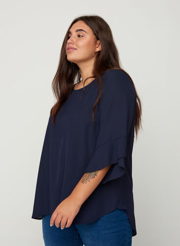 Plain blouse with 3/4 length sleeves, Night Sky, Model image number 0