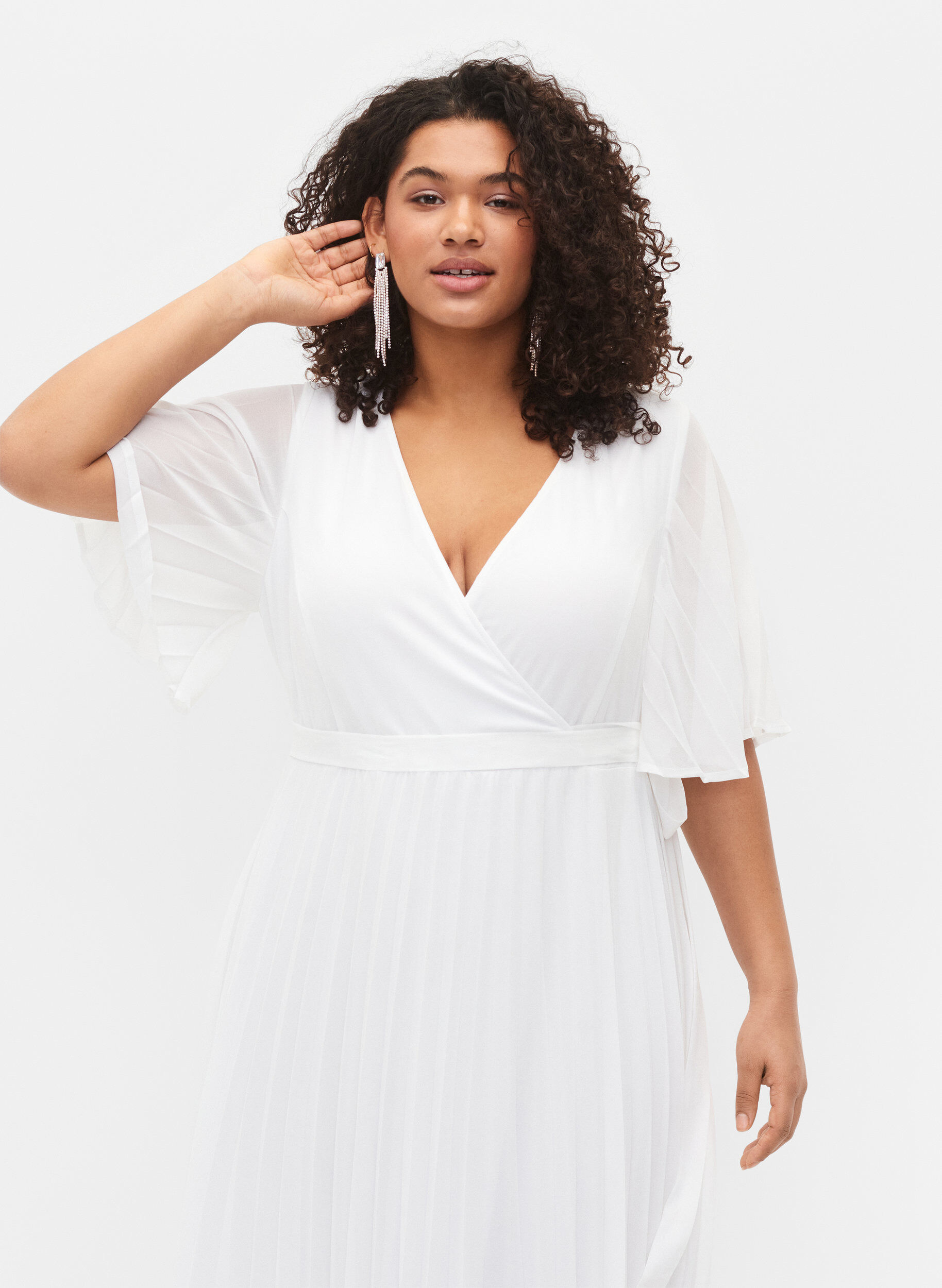 Zizzifashion Pleated midi dress with short sleeves, Star White, Model image number 2