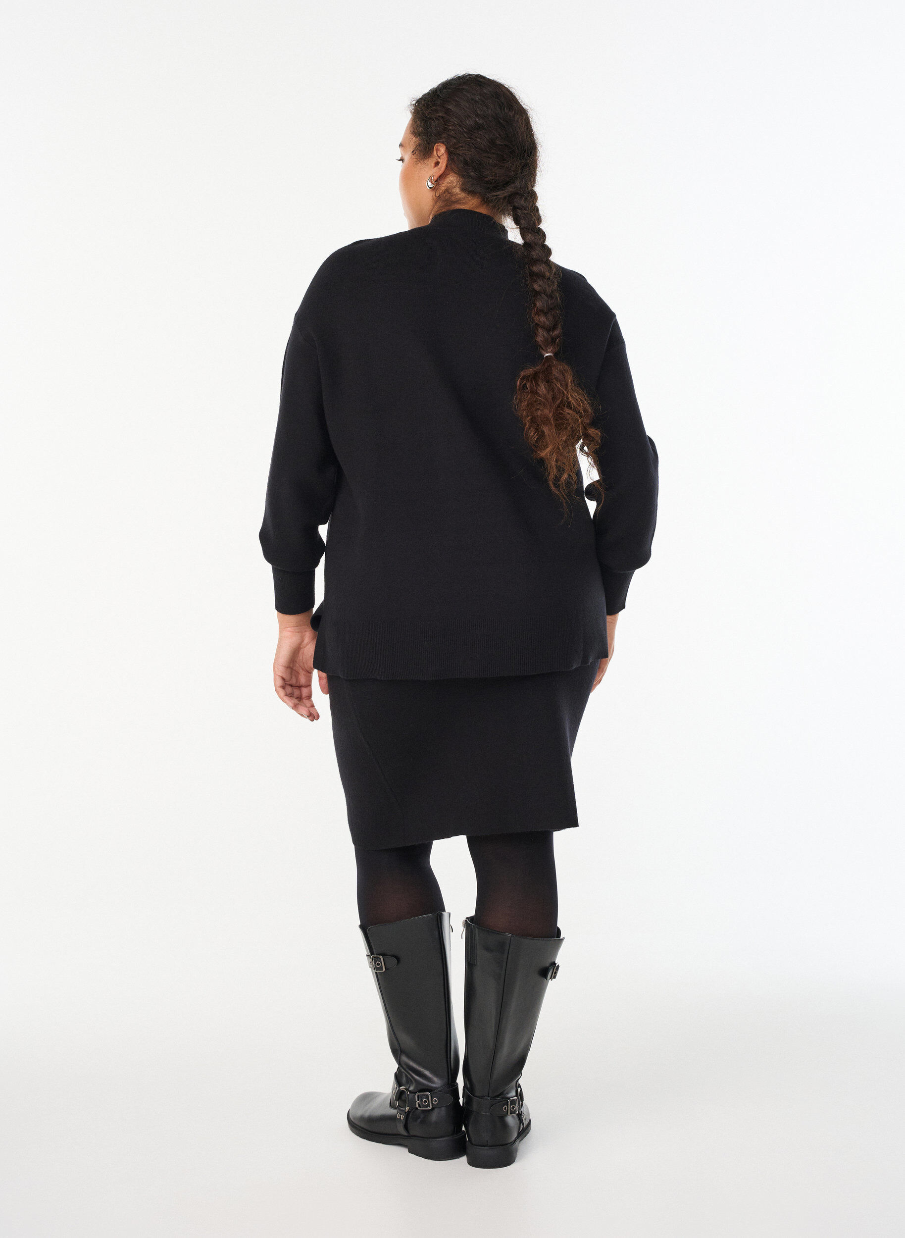 ZizzifashionShort knit skirt with a wide waistband, Black, Model image number 2