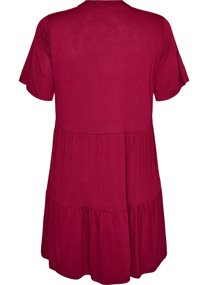 Jersey dress with lace details and a layered skirt, Red, Packshot image number 1