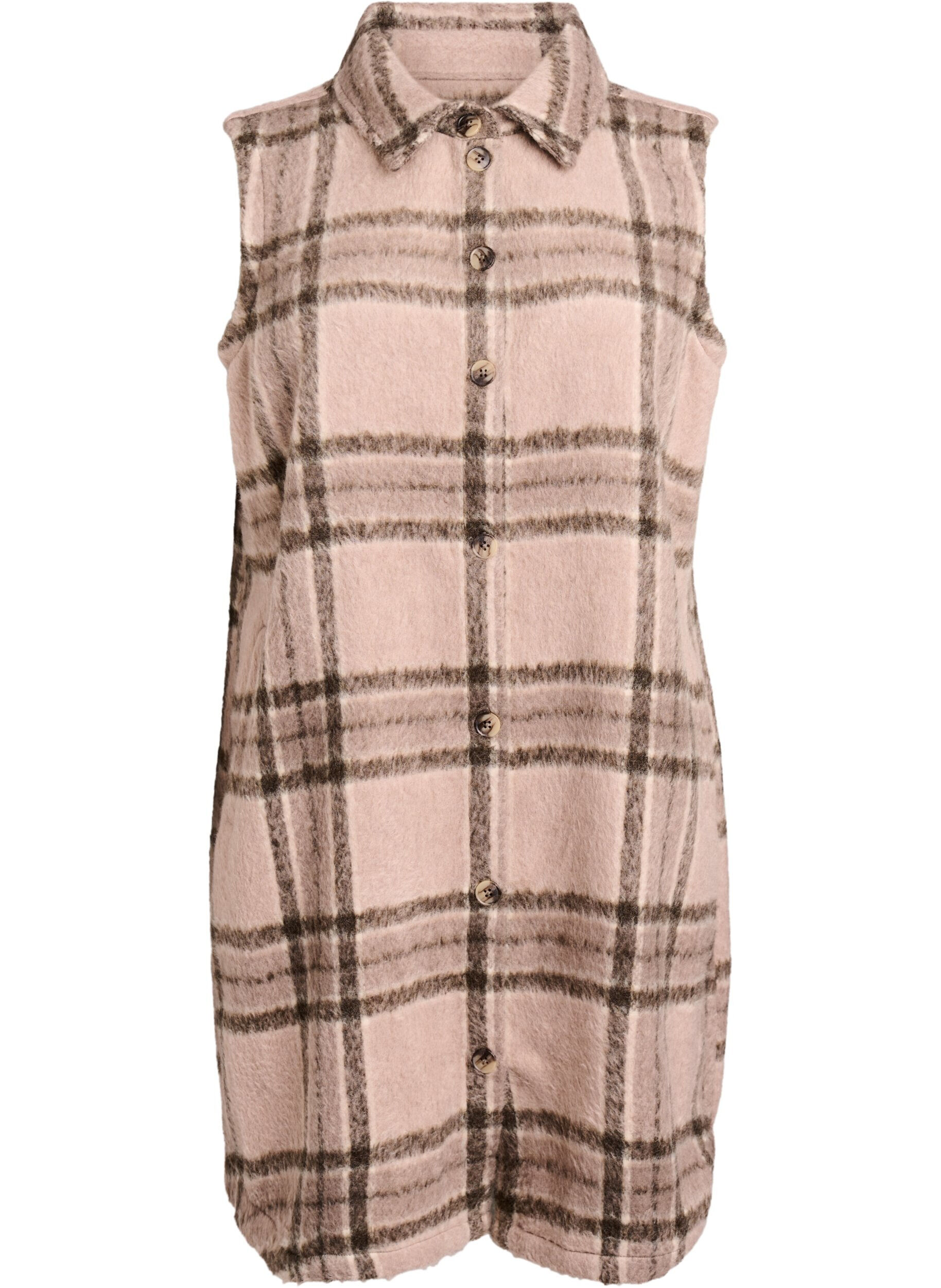 Long checked vest in brushed quality