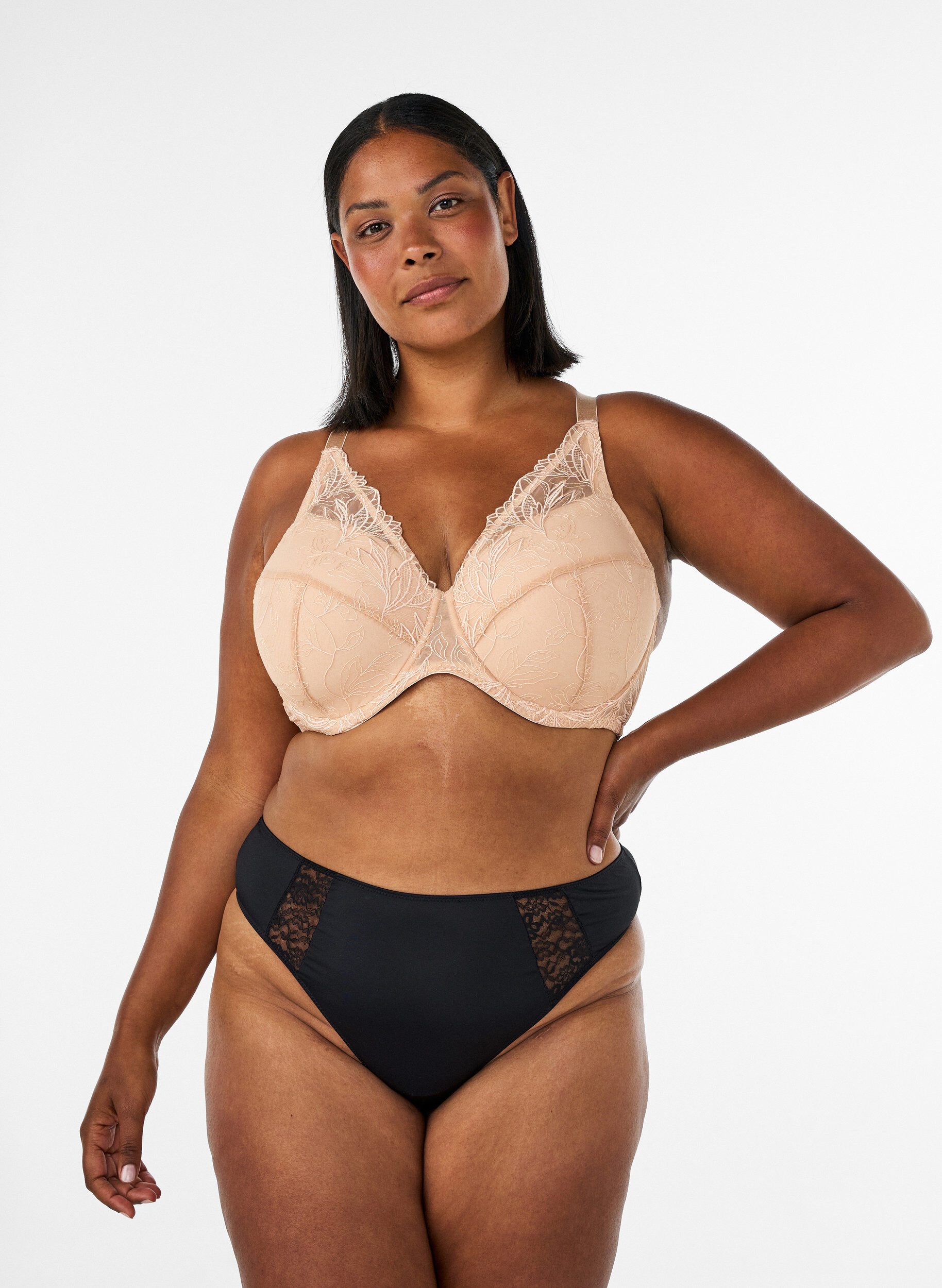 ZizzifashionPadded lace bra with underwire, Beige, Model image number 1