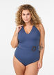 Swimsuit with V-neck and belt, Blue, Model image number 0