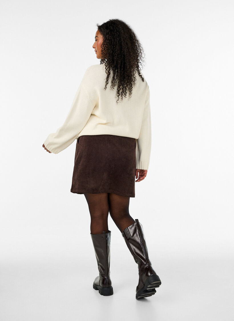 Short corduroy skirt with press studs, Brown, Model image number 2