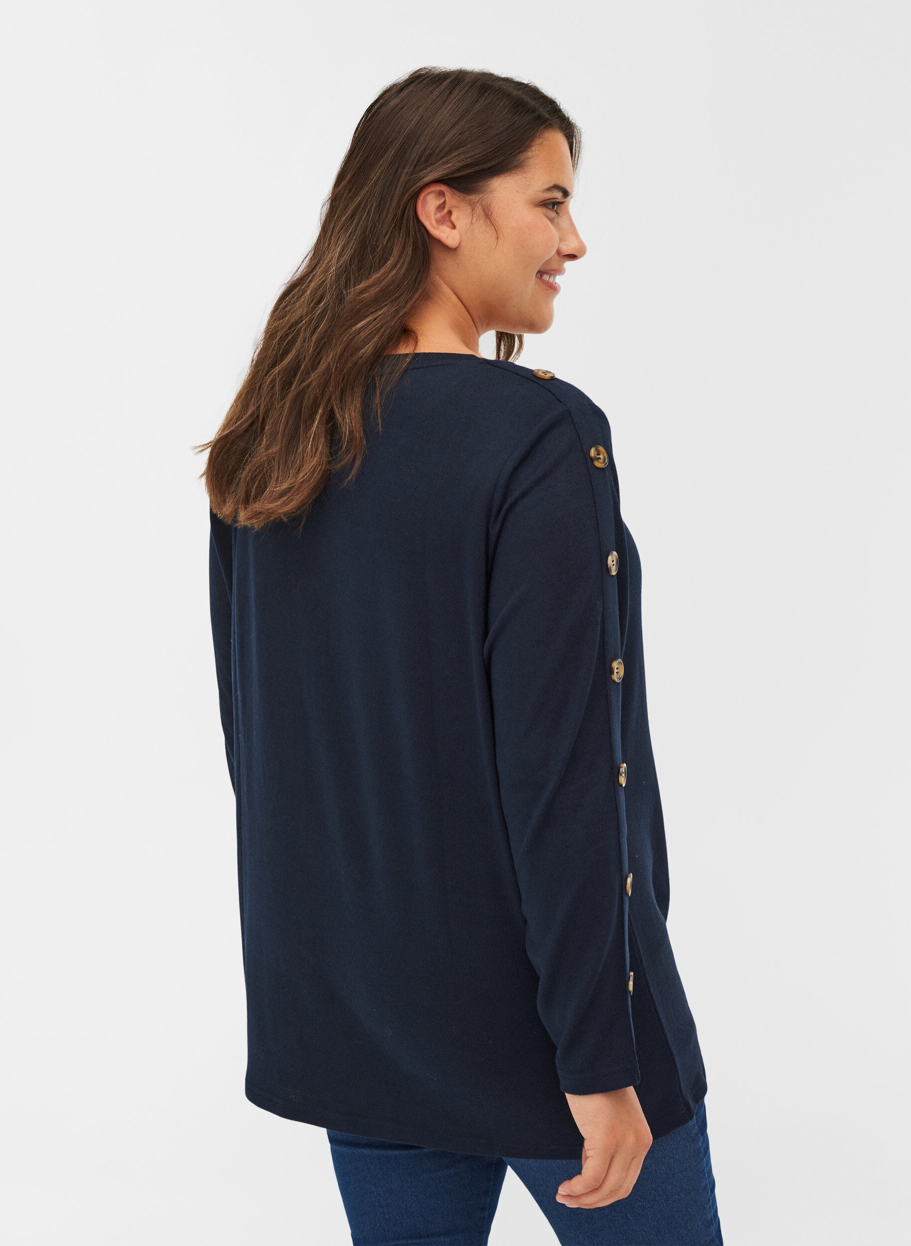 Zizzifashion Long-sleeved blouse with button details, Night Sky, Model image number 0