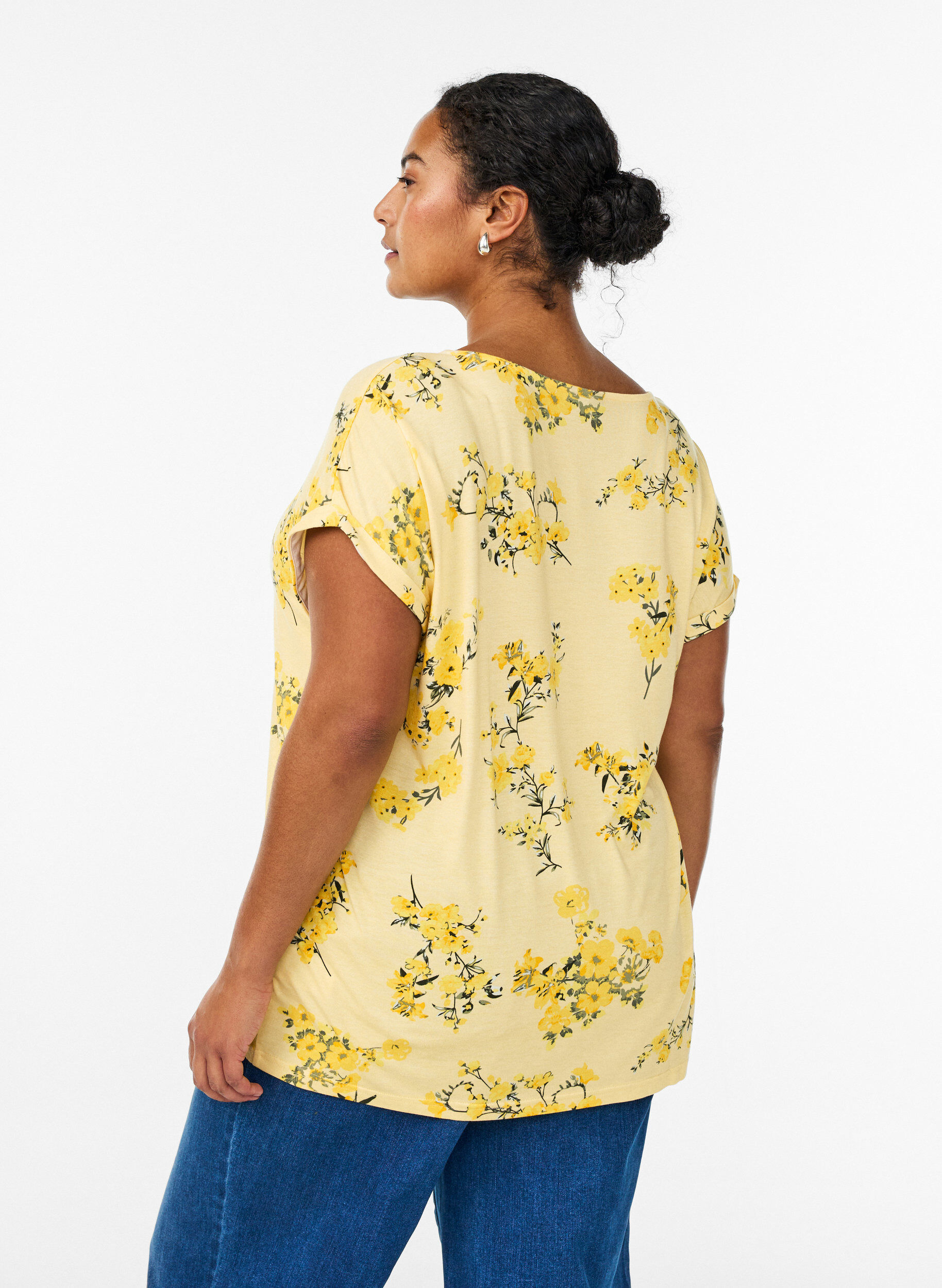 Zizzifashion T-shirt with floral print, Yellow, Model image number 2