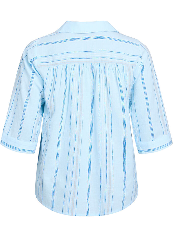 Blouse with collar and 3/4 sleeves, Light Blue, Packshot image number 1