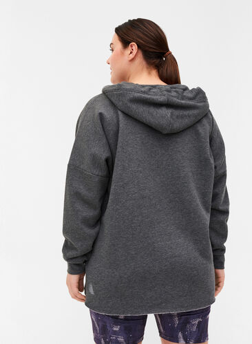 Sweatshirt with hood and slits, Dark Grey Melange, Model image number 1