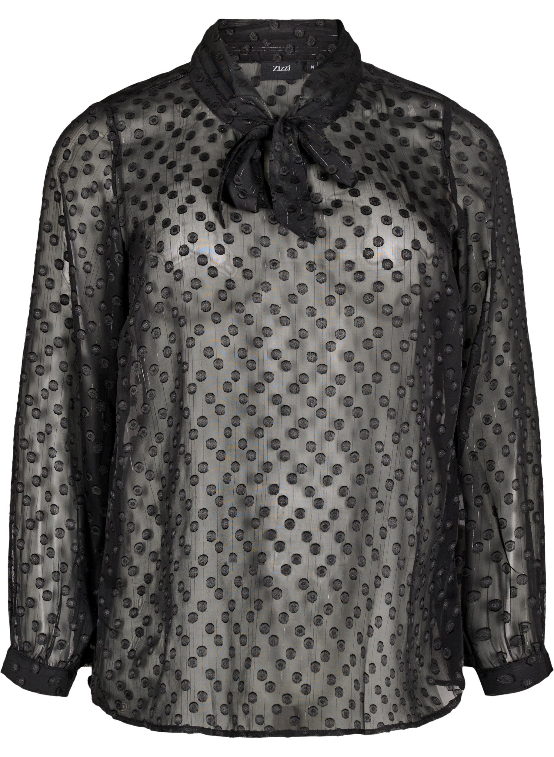 Zizzifashion Chiffon blouse with a dotted texture, Black, Packshot image number 0