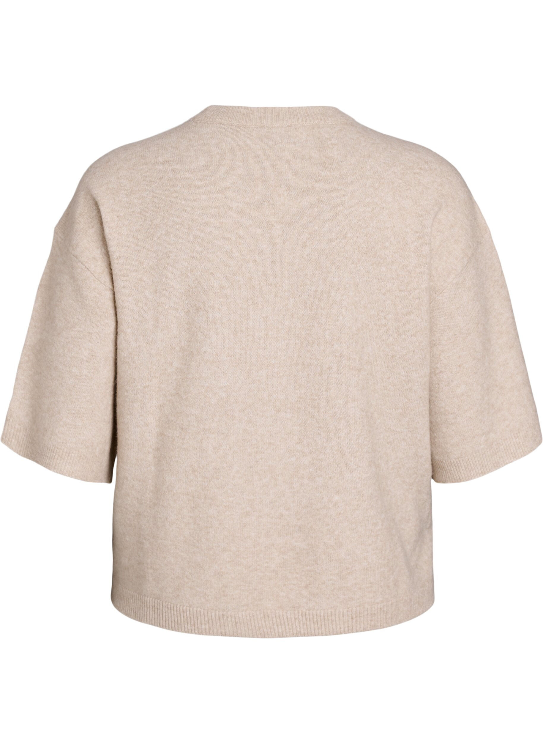 Zizzifashion Loose knitted blouse with short sleeves, Beige, Packshot image number 1