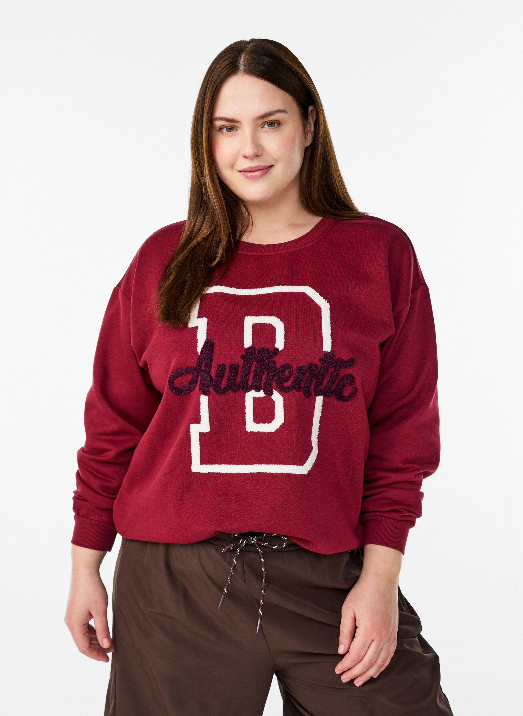 Sweatshirt with terry text, Dark Bordeaux, Model