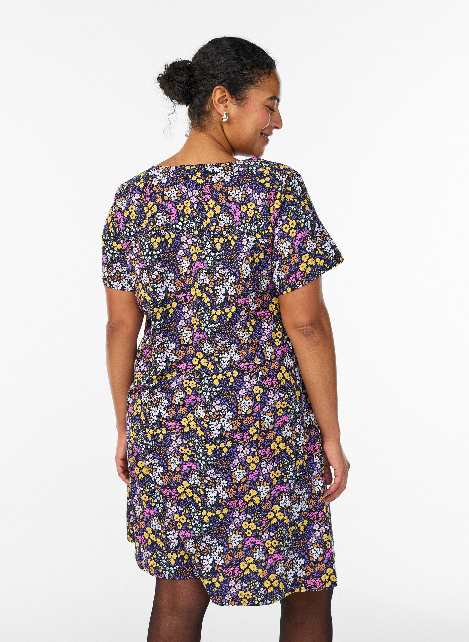 ZizzifashionShort a-line dress with floral print, Blue, Model image number 2