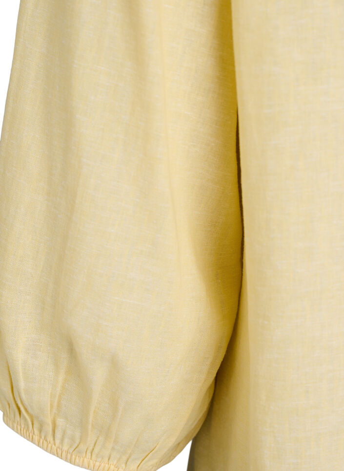 Shirt blouse in linen and viscose with 3/4-sleeves, Yellow, Packshot image number 3